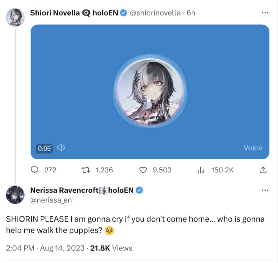 Shiori Novella Nerissa Ravencroft hololive English twitter replies